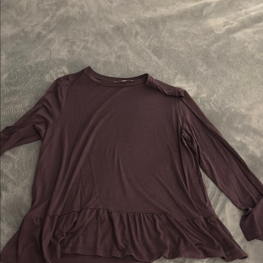 LOFT Long Sleeve Ruffle Hem Top - Dark Purple